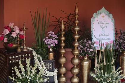 Signage and Floral detail — Welcome Lunch decor — ITC Grand Goa